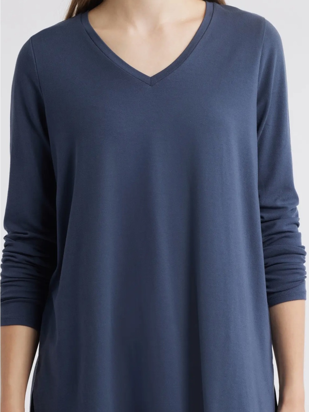 Eileen Fisher peacock V-Neck Long Sleeve Tunic top